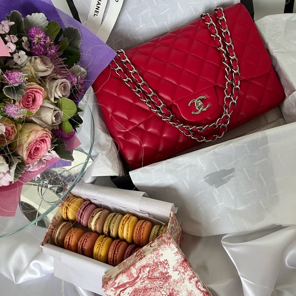 Chanel jumbo fuschia lambskin silver hardware